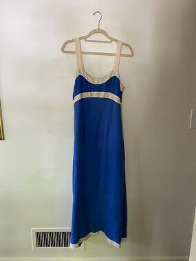 Sanica Amara Midi Dress Blue & White Trim Sweetheart Summer Size Medium